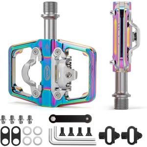 CXWXC Mountain Bike Pedals Compatible with Shimano SPD Cleats - Dual Sided Plat & Clip Pedal, 9/16 Bicycle Platform and Clipless Pedals for Road, MTB, and Hybrid Bikes (Multi-colored)