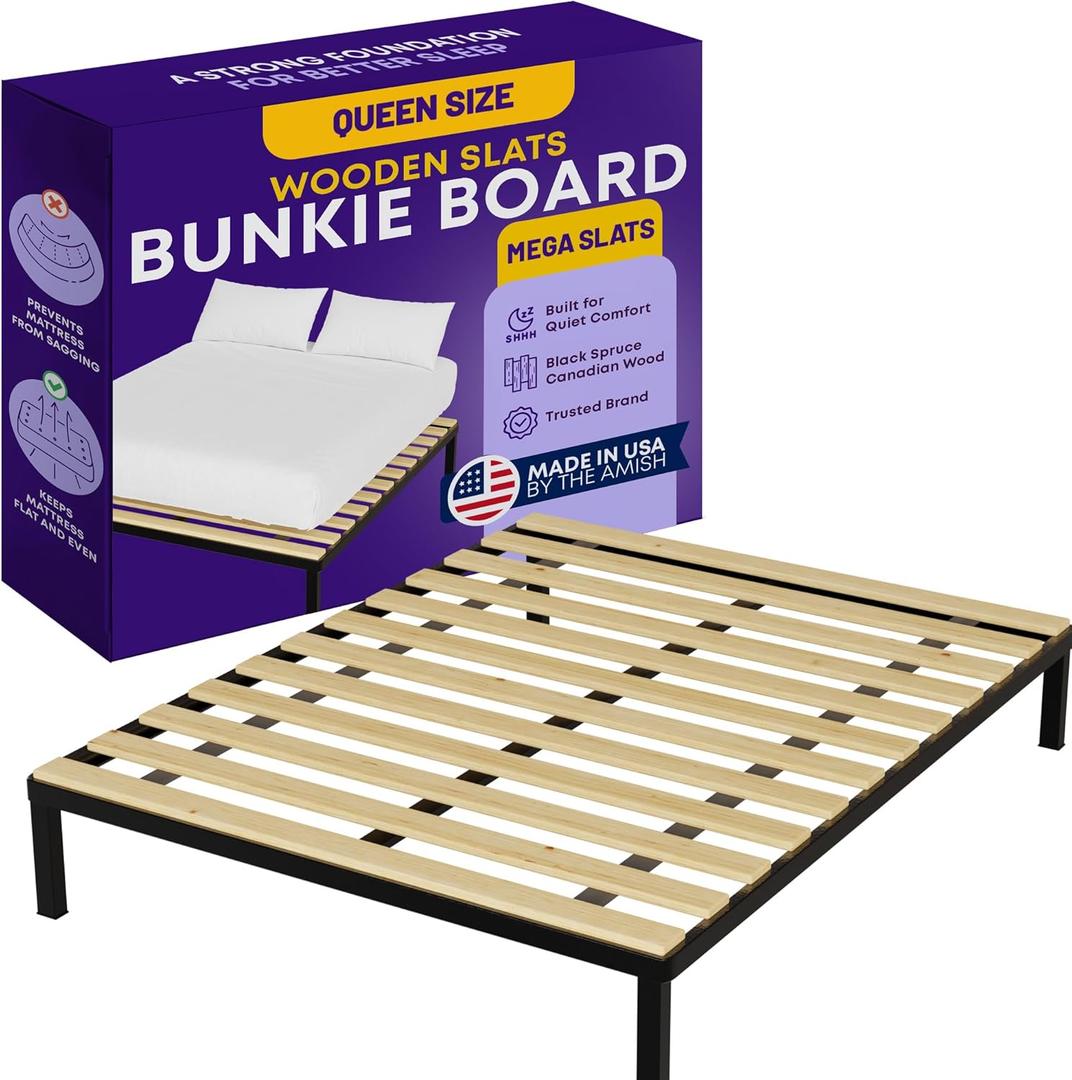 Greaton, 1-Inch Extra Heavy Duty Horizontal Wooden Bunkie Board/Bed Slats, 78" x 60.5", Beige (Queen)