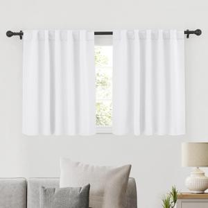 RYB HOME Bathroom Window Curtains - Thermal Insulating Privacy Small Window Curtains Short for Bedroom Basement Kitchen Kids Nursery Cabinet, Wide 42 x Long 30 inches, 2 Panels, Pure White