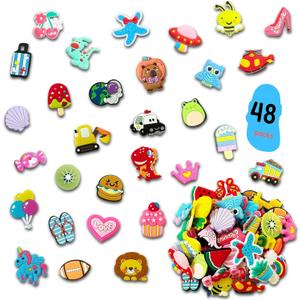 Cute Cartoon Shoe Charms for Kids School Classroom, 48 Assorted Shoe Charms Kit for Kids Classroom Gifts Exchange Party Favors for Boys Girls