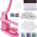 MECOLOUR Square Button Maker Machine with 50 Sets of Button Supplies&50 Sets of Fridge Magnet Maker Supplies,2*2 inch(50*50mm) Pin Maker Machine for DIY Personalized Buttons Children DIY Gift(Pink)