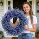 26" Eucalyptus Lavender Wreath for Front Door, Large Full Purple Artificial Lavender Wreath for Outdoor Covered Porch, Window, Farmhouse Wall Decor, Spring Summer All Seasons