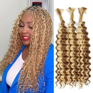 Human Braiding Hair for Boho Braids 12A Deep Water Wave Bulk Human Hair Knotless Boho Human Hair for Braiding No Weft Extensions Curly Bundles 2 Bundles/Pack 27/613 160g 24 Inch