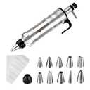 Dessert Decorating Syringe Set Icing Piping Kit Frosting Piping Kit Stainless Steels Cake Decorating Kit with 10 food grade stainless steel piping tips & 50 Disposable Piping Bags Black