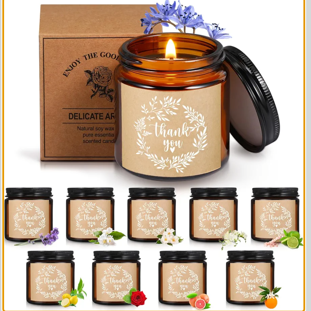 Coume 10 Pcs Thank You Gifts for Women, Mom Bulk Inspirational Employee Appreciation Gifts 3.5 oz Soy Wax Scented Jar Candles Back to School Gift for Teacher Nurse Coworker 10 Fragrance(Classic Scent)
