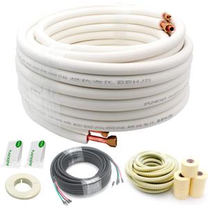 50ft Length Mini Split Line Set 1/4" 3/8" OD Copper Pipes Tubing and 3/8 White PE Thickened Insulated with Flared Nuts for Mini Split Air Conditioner HVAC or Heat Pump for 9000BTU 