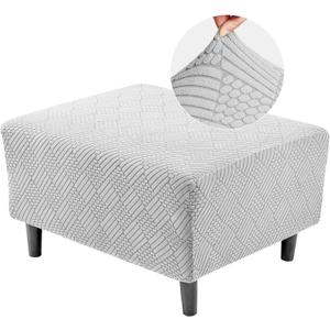 Deep Dream Rectangular Ottoman Slipcover, Stretch Jacquard Pattern, Storage Ottoman Cover Foot Stool Cover with Nonslip Elastic Bottom (Medium, Light Gray)
