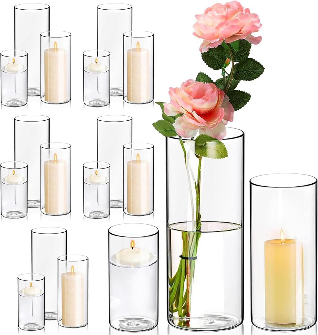 18 Pack Glass Cylinder Vases Set, 6,8,10 Inch Clear Cylinder Vases Candle Holder for Centerpirces Decoration, Tall Clear Flower Hurricane Candle Holder for Wedding Party Home Decor