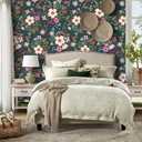 HAOKHOME Floral Peel and Stick Wallpaper Nursery Vintage Removable Stick on Contact Paper for Bathroom Decor Dark Green/Pink/Orange 17.3in x 9.8ft