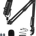 ZealSound Gaming Microphone Kit,Podcast Condenser USB Mic with Boom Arm,Supercardioid Microphone with Mute Button,Echo Volume Gain Knob,Adjust Monitor for Phone PC Computer (Black)