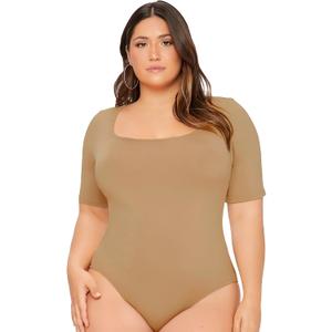 OYOANGLE Women's Plus Size Basic Short Sleeve Bodysuit Scoop Neck T Shirts Bodysuit (XL)