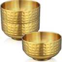 3 Pcs 4.5 In Gold 304 Stainless Steel Bowls Small, 13Oz Double Walled Soup Bowls, Thick Non Slip Appetizer Snack Bowls, Small Metal Serving Bowls for Sauces, Rice, Noodles, Ice Cream, Oat (3 pcs)