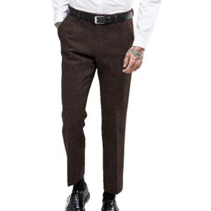 Ceehuteey Men's Retro Dress Suit Pants Thick Wool Flat Front Herringbone Tweed Trousers, Size 36Wx30L