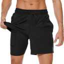 Arcweg Mens Swim Trunks with Compression Liner 2 in 1 Beach Swimming Trunks Quick Dry Swim Shorts with Zipper Pockets (X-Small, Black)