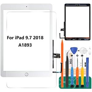 for iPad 9.7 2018 Touch Screen for iPad 6 Digitizer 6th Gen A1893 Screen Replacement A1954 Touch Glass Front Panel Sensor Installed Adhesive +Tools+Tempered Glass (with Home Button) (White)