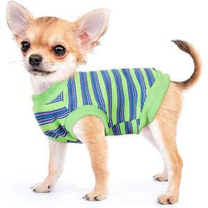 Dog Shirt, Pet Clothes for Chihuahua, Yorkie Teacup Costumes Striped, Small Dogs Sleeveless Tank Top Vest, Breathable Cotton Puppy T-Shirt, Cat Apparel Outfit (Green, L)