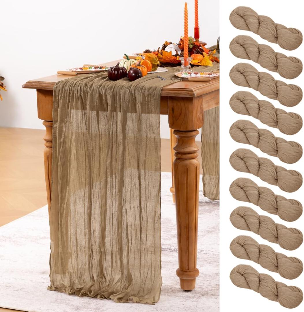 Nude Cheesecloth Table Runner 10 Pack Spring Table Runners Boho Gauze 120 Inches Coffee Cheese Cloth Table Decor for Wedding Bridal Baby Shower Valentine's Day
