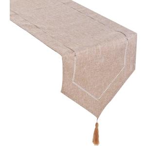 Tosewever Decorative Linen Table Runner with Tassels Tabletop Collection 14 x 72 Inches Table Runners for Everyday Dining Wedding Party Holiday Home Decor (14" x 72", Light Coffee)