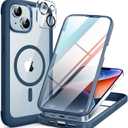 Miracase Magnetic for iPhone 14 Case 6.1'', [Bubble Free] Full-Body Bumper Phone case with Built-in Full Glass Screen &Lens Protector,No Gap,Compatible with MagSafe,Drop Proof 14 Cover,Storm Blue