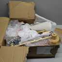 EDISHINE 68" Arc Floor Lamp with Table, Vintage Standing Lamp for Living Room with Tray, Tall Reading Lamp, Beige Shade, Adjustable Arm, Remote Dimmable Bulb Included, for Bedroom Office, Wood Grain