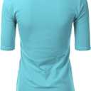 SSOULM Women's 1/2 Sleeve Scoopneck Cotton T-Shirt - Basic Slim Fit Stretch Top (Blue, L)