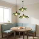 Green Glass Pendant Light Fixtures, 15.75" Hanging Ceiling Light Adjustable Vintage Floral Glass Chandelier for Bedroom Nursery Vanity Kitchen Island