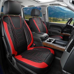FREESOO for Silverado 2019-2024 Faux Leather Full Set Seat Covers, Fit for Chevy Silverado GMC Sierra 1500 Crew Cab Waterproof Truck Seat Covers Black Red