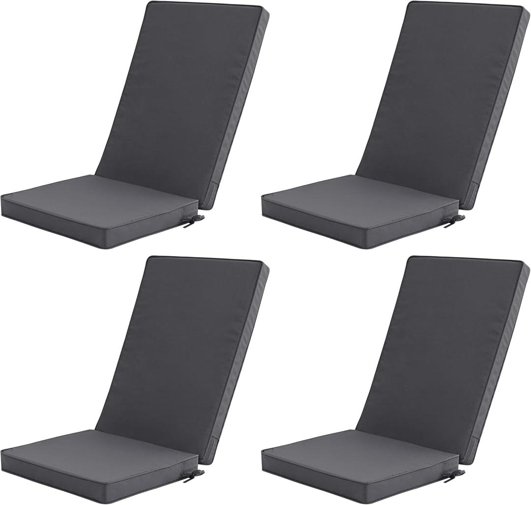 Outdoor Adirondack Chair Cushions Set of 4 - Removable Covers, Water-Repellent, Fade-Resistant, Non-Slip Bottom & Securing Straps, Universal Fit for Most Adirondack & Rocking Chairs - Dark Grey