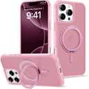 for iPhone 16 Pro Max Case with 360 Rotatable Magnetic Ring Stand [Compatible Mag-Safe] [Military Grade Protection] Translucent Phone Cases for Women Men 6.9'', Pink 
