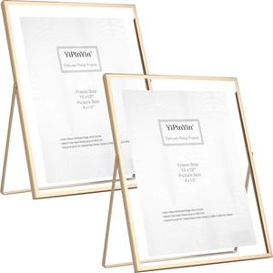 YiPinYin Gold 10x12'' Floating Frame Set of 2,For Photo Sizes 5x7'', 7x9'', 810'', 8.5x11'', Metal Frames for Tabletop/Shelf Display,Classy Gift Choice for Wedding,Birthady,Home or Office Decor