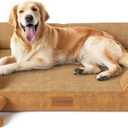 Extra Large Dog Bed, Orthopedic Dog Beds with Cooling Gel Memory Foam, Waterproof XL Pet Bed with Removable Washable Cover, 42" Pet Sofa Couch Dutch Velvet with Bone Toy, Brown