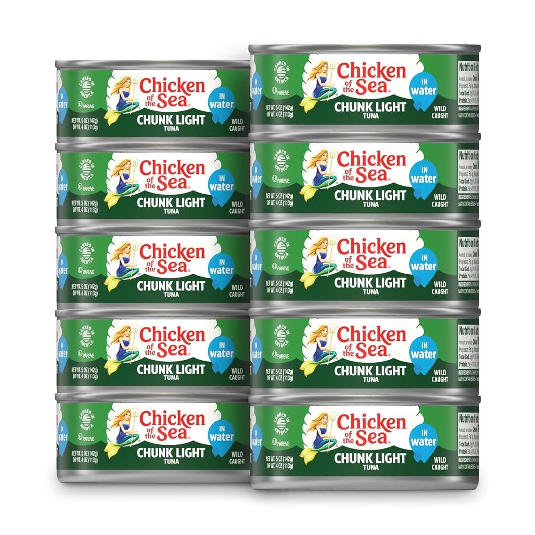 Chicken of the Sea Wild Caught Chunk Light Tuna, 5 Ounce Cans, 10-Count  High Protein 100% Classic Chunk Tuna in Water  Delicious, Easy, Nutritious Ready to Eat Meals