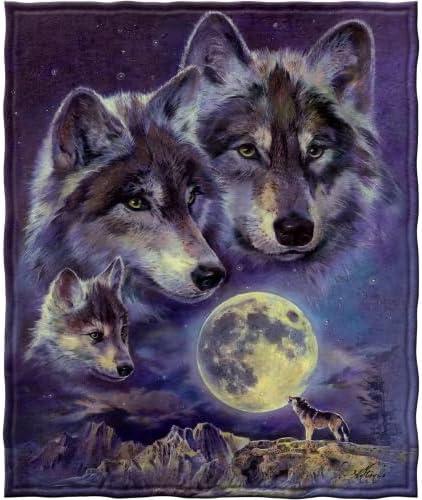 Dawhud Direct Celestial Wolf Fleece Blanket - 50 x 60-Inch Soft Plush Throw Wolf for Bed, Sofa, or Outdoor Use - Cozy Animal Print Blanket and Thoughtful Gifts for Women, Men, and Kids (75" x 90", Wolf Moon Call)