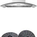 Comfee CVG30W8AST 30 Inches Range Hood with 2 Pack CVP/CVG-CF Carbon Filters, 450 CFM 3 Speed Exhaust Fan, Curved Glass, 2 LED Lights, Ductless/Ducted, Stainless Steel