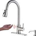 Touchless Kitchen Faucet with Pull Down Sprayer, Motion Sensor Kitchen Faucet with Kitchen Soap Dispenser, Single Kitchen Faucet High Arc Pull Out Faucet for Kitchen Sink RVBrush Nickel
