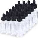 1 oz Dropper Bottle 24 Pack Clear Glass Boston Bottles 30ml with Eye Droppers Black Caps for Essential Oils, Perfume, Leak Proof Travel Bottles for Liquids