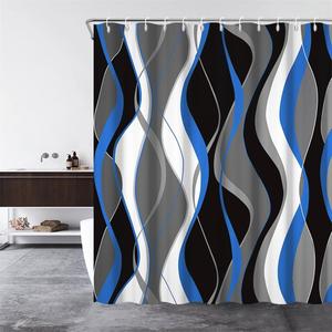 Abstract Geometric Fabric Shower Curtain for Bathroom with Hooks Black White Blue Grey Shower Curtains for Bathroom Modern Art Aesthetics Waterproof Bath Accessories Hotel Decor,72x72inch