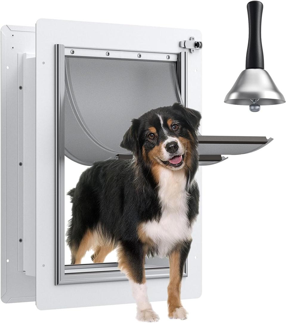 Dog Door for Wall Steel Frame, Telescoping Tunnel & Double Food-Grade Silicone Flaps Pet Door, Doggy Doors with Secure Lock (Pets Up to 40 lbs) - Medium