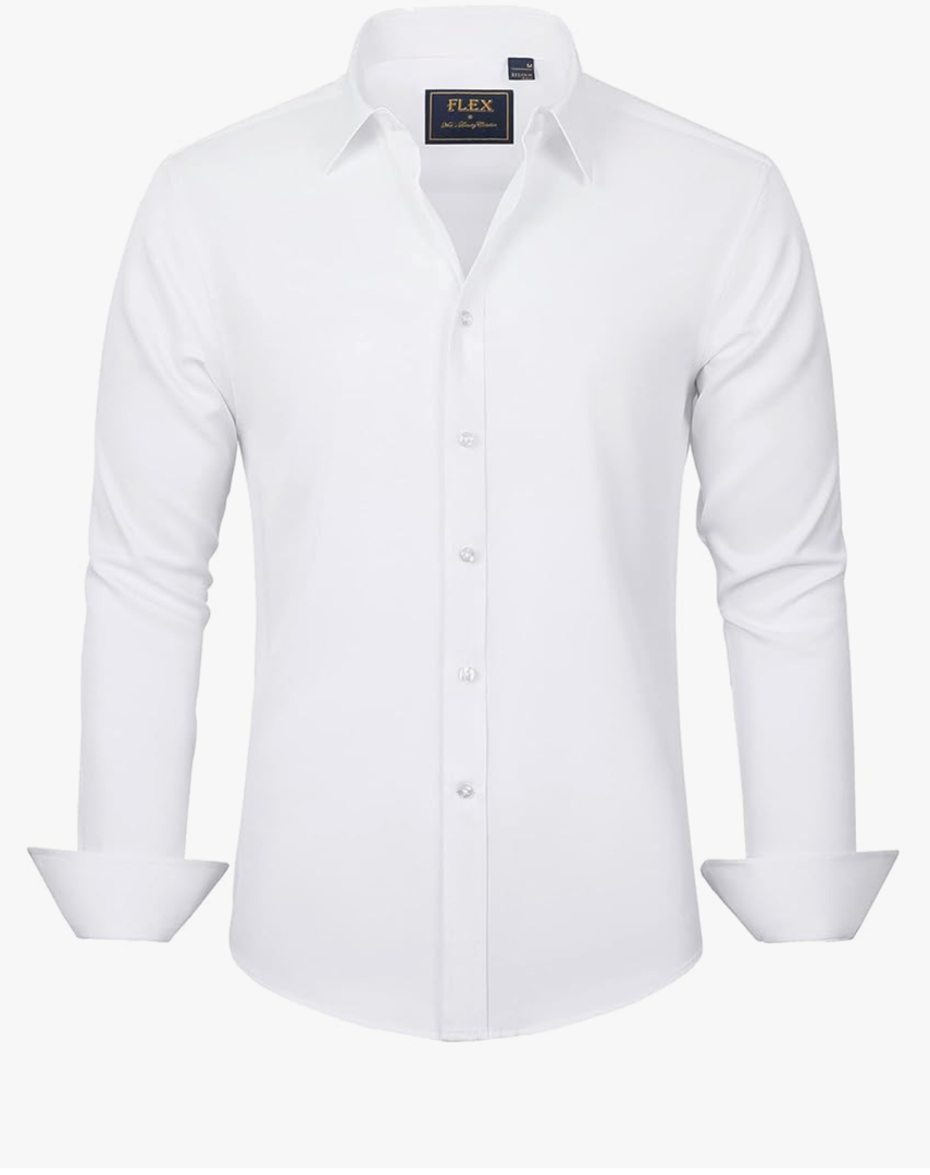 J.VER Men's Dress Shirts Solid Long Sleeve Stretch Wrinkle-Free Formal Shirt Business Casual Button Down Shirts Size 5 XL