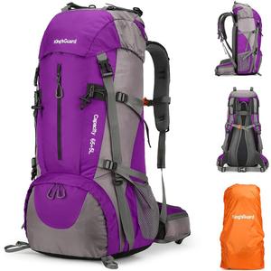 King'sGuard 70L Hiking Backpack with Rain Cover Lightweight Travel Backpack Waterproof Camping Backpack (Purple)