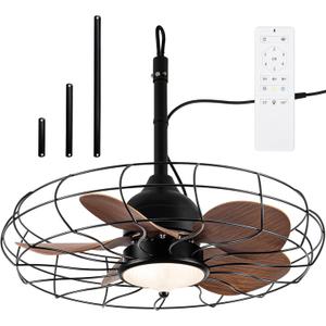 NORFOLK Outdoor Ceiling Fans with Light, 24'' Wet Rated Gazebo Fan and Remote, 2024 Updated IP65 Plug in Cord for Pergola, Patios and Canopy, 3 Color Led Lighting (Hook Installation)