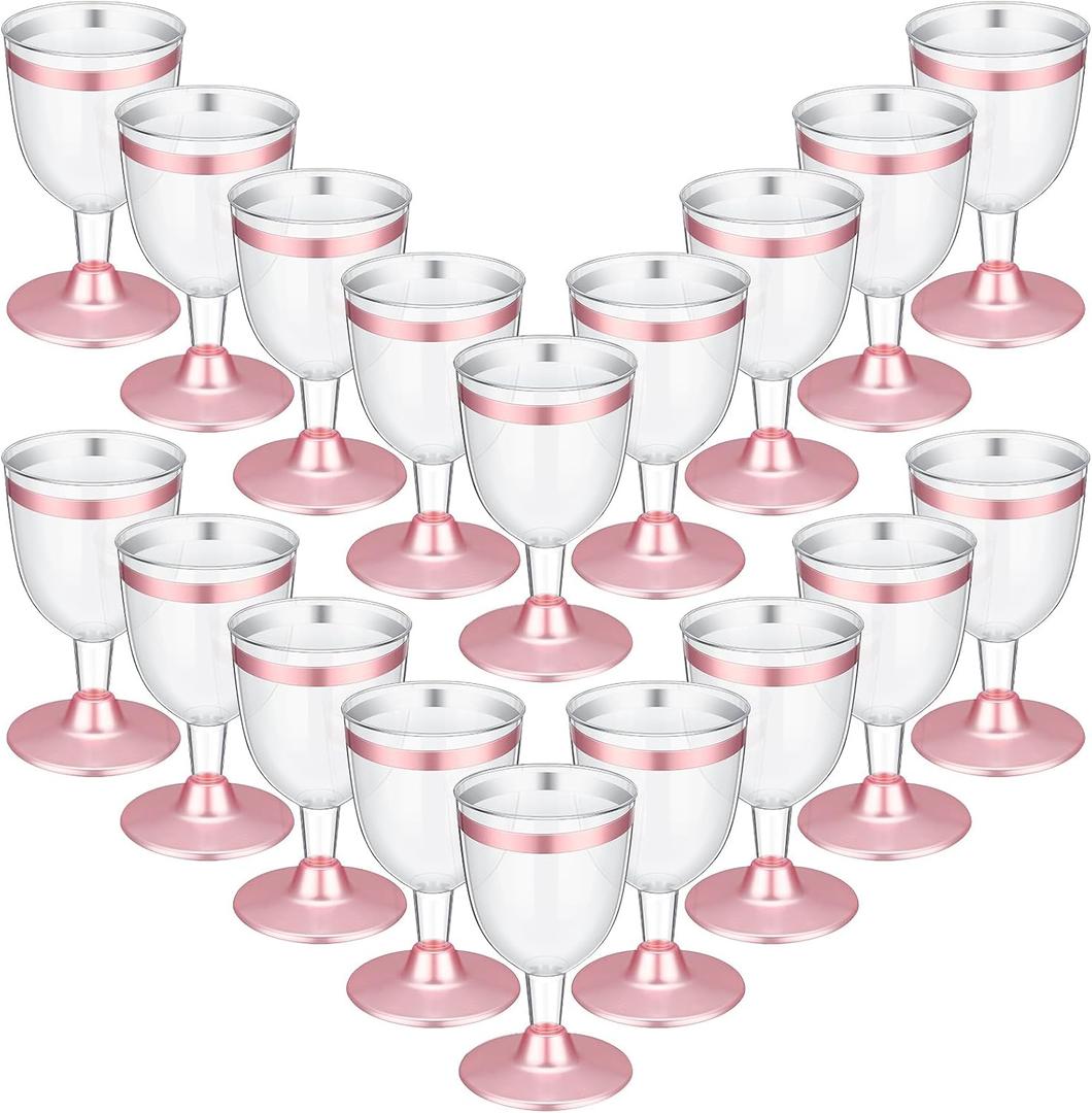 48 Pcs Disposable Plastic Wine Glasses 5 oz Party Wine Cups Hard Plastic Drinking Glasses with Stem Stackable Stemmed Goblets for Champagne Dessert Wedding Home Toasting(Pink Rim)