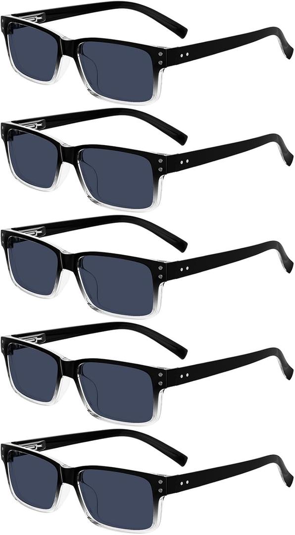 Eyekepper Vintage Reading Sunglasses for Men - 5 Pack Grey Tinted Lens Readers +1.75