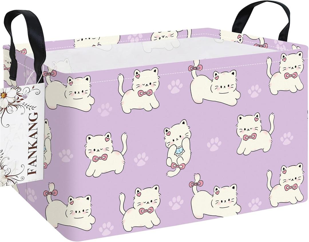 FANKANG Storage Bins,Nursery Hamper Canvas Laundry Basket Foldable with Waterproof PE Coating Storage Baskets for Boys and Girls, Office, Bedroom, Clothes,Toys(Rec-Cat