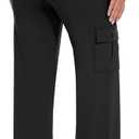 Yoga Cargo Pants Women Wide Leg Pants with Pockets High Waist Stretch Dress Casual Business Work Travel Pants (Black), Small