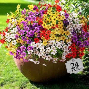 Artifical Flowers for Outdoors,24 Bundles Uv Resistant Artificial Outdoor Flowers for Decoration,Realisic Fake Flowers for Planters,Faux Silk Flowers for Outside Home Decor Indoor Window Box Vase