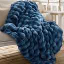 Ultra Soft Cozy Faux Fur Throw Blanket, Fuzzy Plush Thick Bubble Blanket, Oversize Luxury Fluffy Blanket for Couch, Sofa, Bedroom, and Living Room,50x60 Inches,Blue