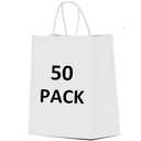Qutuus 10x5x13 White Paper Bags 50 Pcs Gift Bags with Handles Bulk Large Paper Bags for Shopping, Retail, Merchandise, Paper Sack, White Kraft Bags