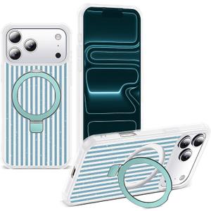 Striped Case for iPhone 17 Pro Max with Stand,6.9" T-Blue