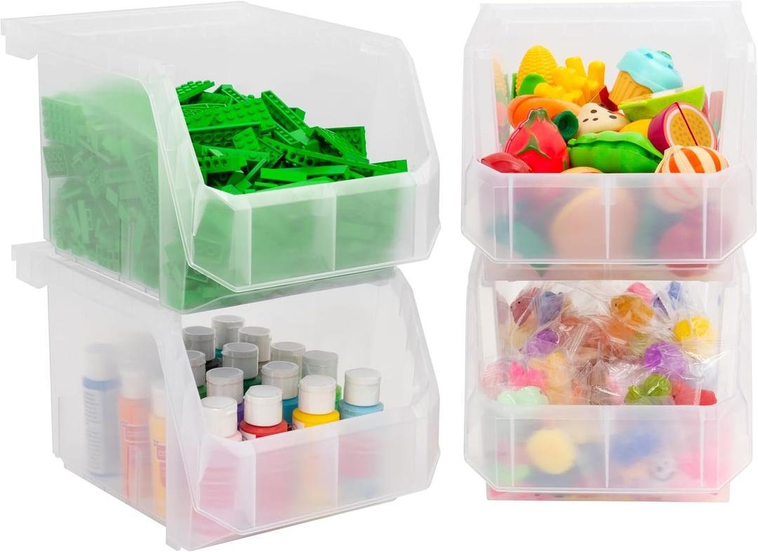 ReadySpace Plastic Containers for Organizing and Storage Bins for Drawers, Desks, Office Organization, and Garage, Stackable Bins, Medium-Tall (7" x 11" x 8"), 4-Pack, Black